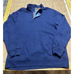 Orvis 1/4 Zip Snap‎ Pullover Mock Neck Fleece Lining Navy Blue Sweater Mens Sz L